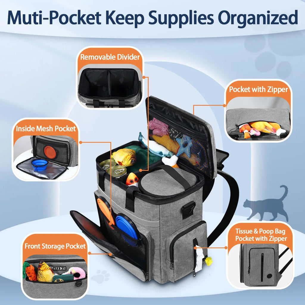 All - In - One Dog Travel Backpack with Food Storage Containers & Collapsible Bowls | Multi - Pocket Pet Organizer Bag for Trips, Hiking & Dog Moms - The Dog Mom Collective